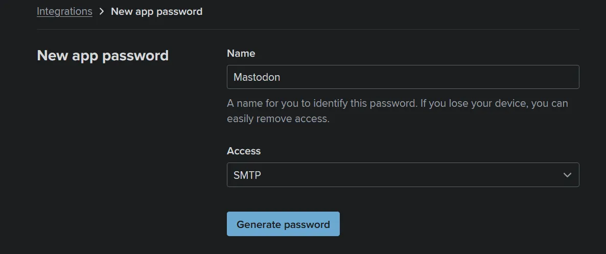 Fastmail New App Password