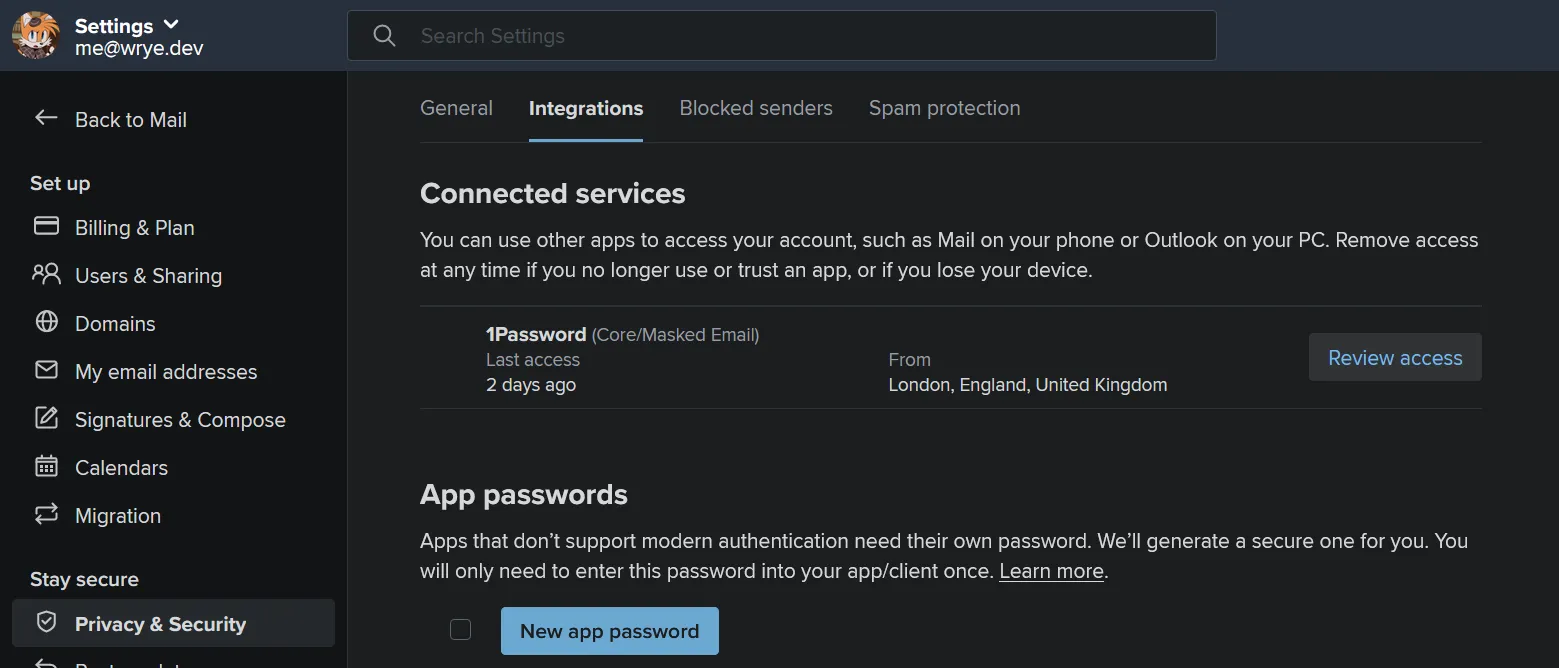 Fastmail Settings (Integration)